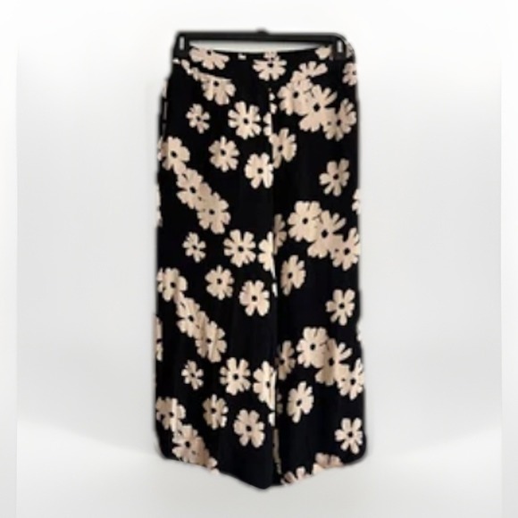 Madewell Pants - Madewell Daisy Print Wide Leg Crop Pants Womens Medium Black Pull On Crepe